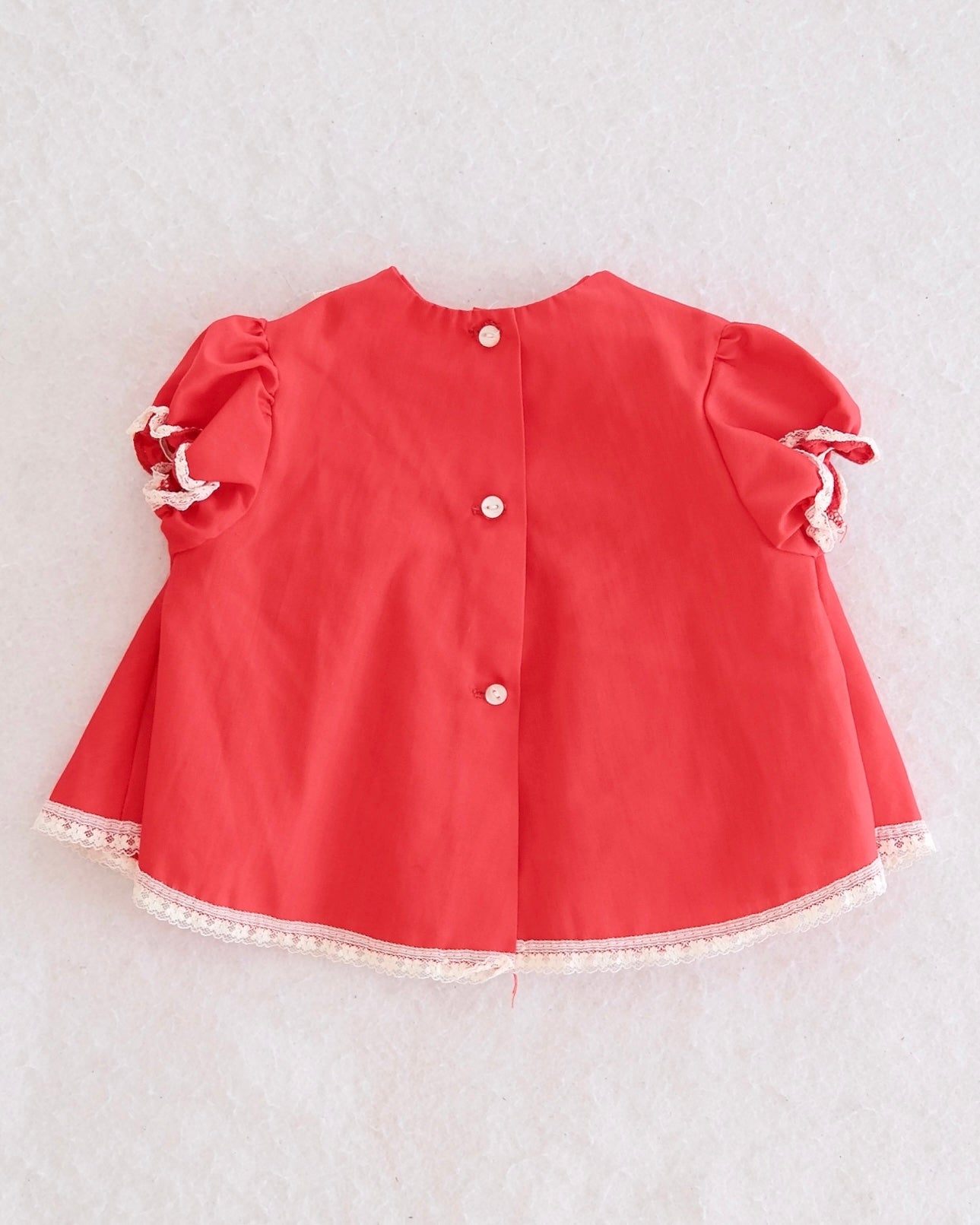 Vintage Red Lace Collar Baby Dress: 3m