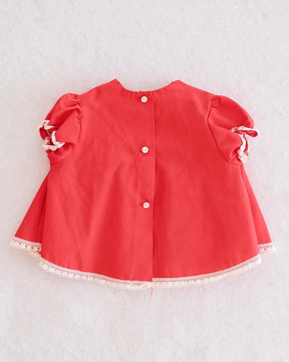 Vintage Red Lace Collar Baby Dress: 3m