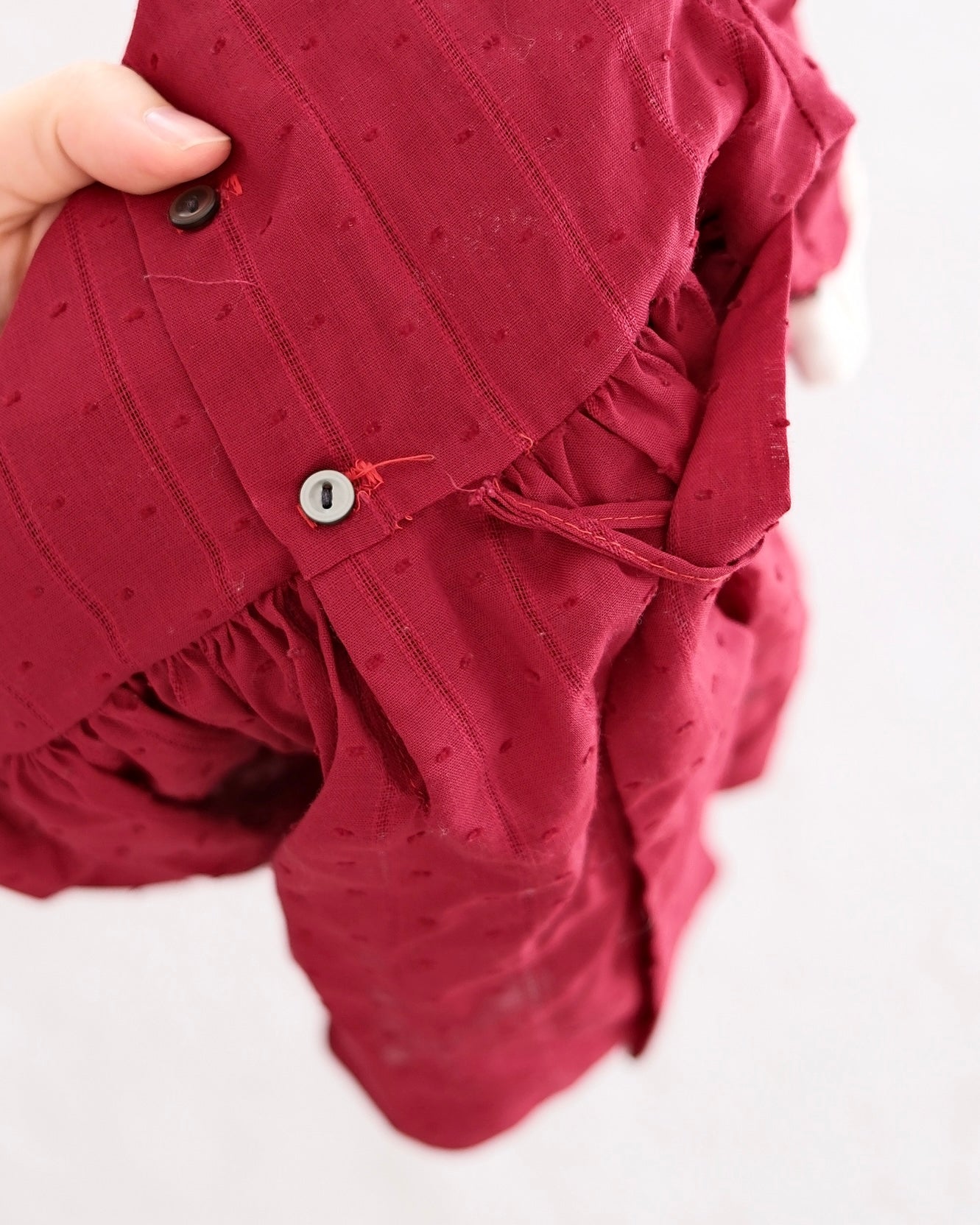 Vintage Burgundy Hand-Smocked Textured Dot Dress: 18m?