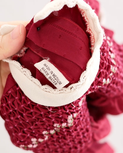 Vintage Burgundy Hand-Smocked Textured Dot Dress: 18m?