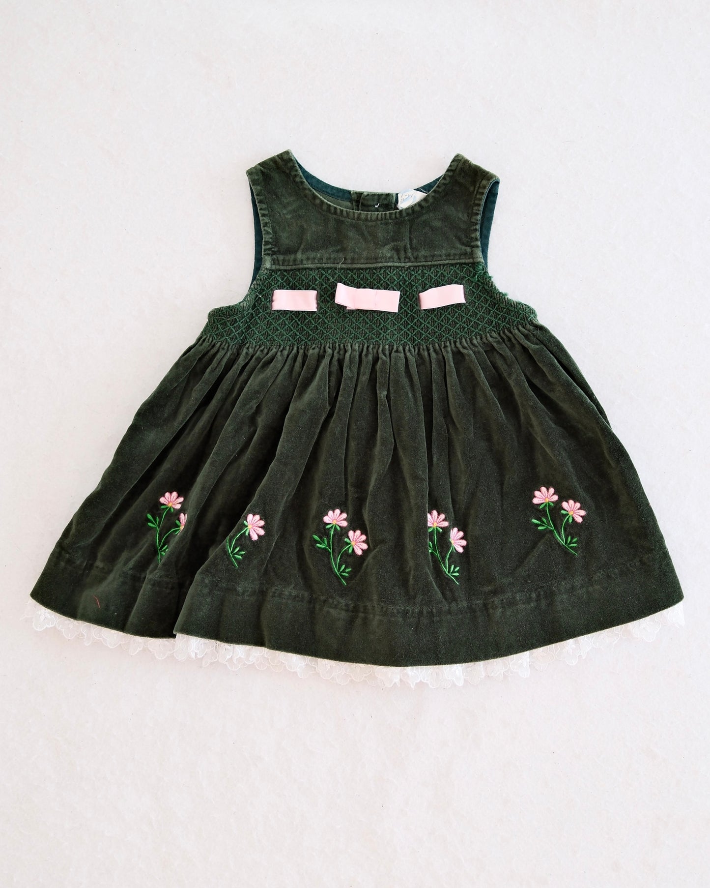 Vintage Green Velvet Floral Jumper Dress: 18m