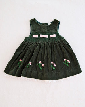 Vintage Green Velvet Floral Jumper Dress: 18m