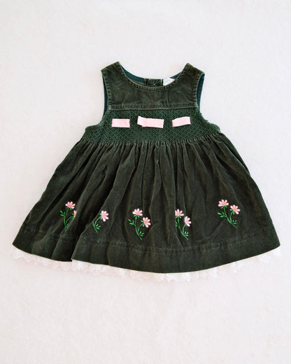 Vintage Green Velvet Floral Jumper Dress: 18m