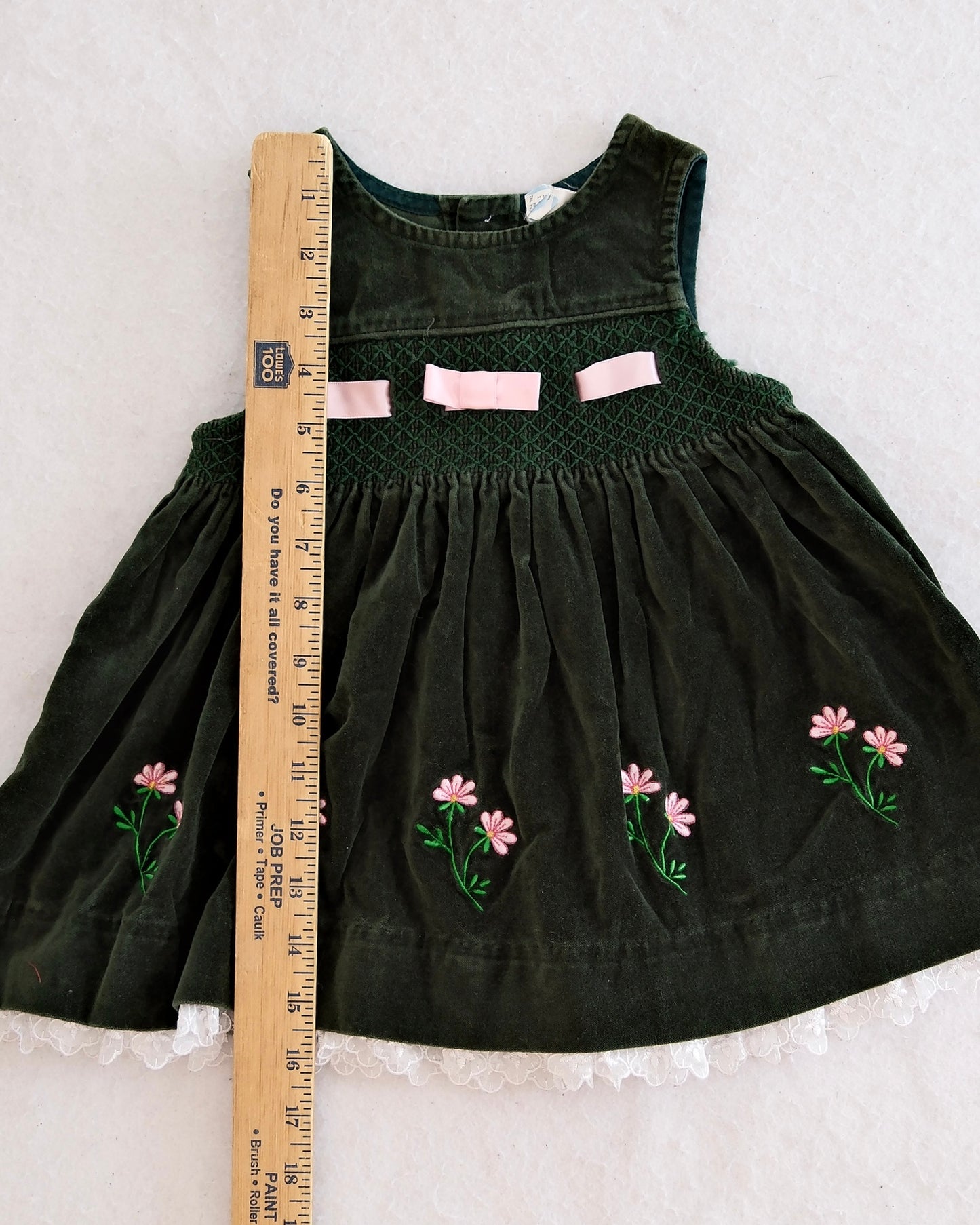 Vintage Green Velvet Floral Jumper Dress: 18m