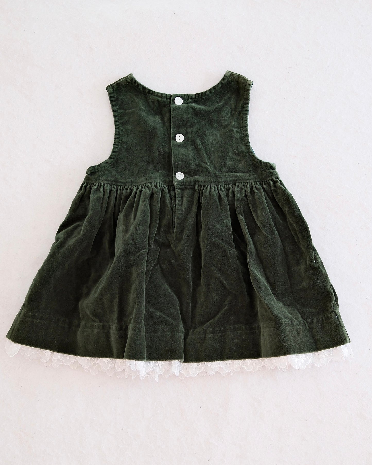 Vintage Green Velvet Floral Jumper Dress: 18m
