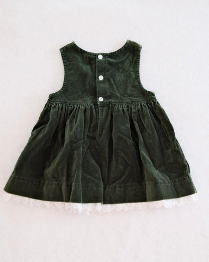 Vintage Green Velvet Floral Jumper Dress: 18m