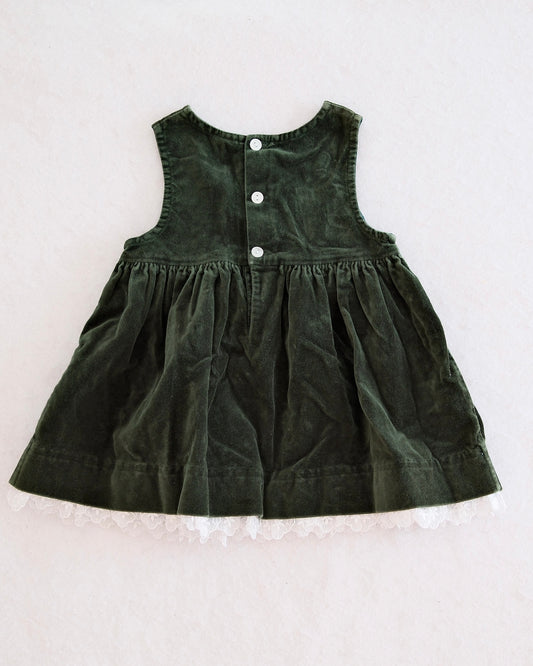 Vintage Green Velvet Floral Jumper Dress: 18m