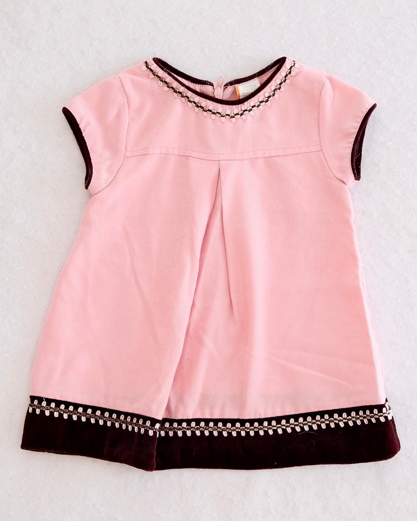 Vintage Pink Velvet-Trim Shift Dress: 12m