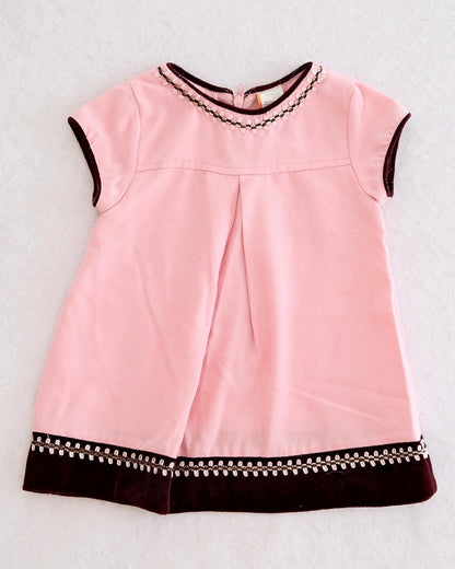 Vintage Pink Velvet-Trim Shift Dress: 12m