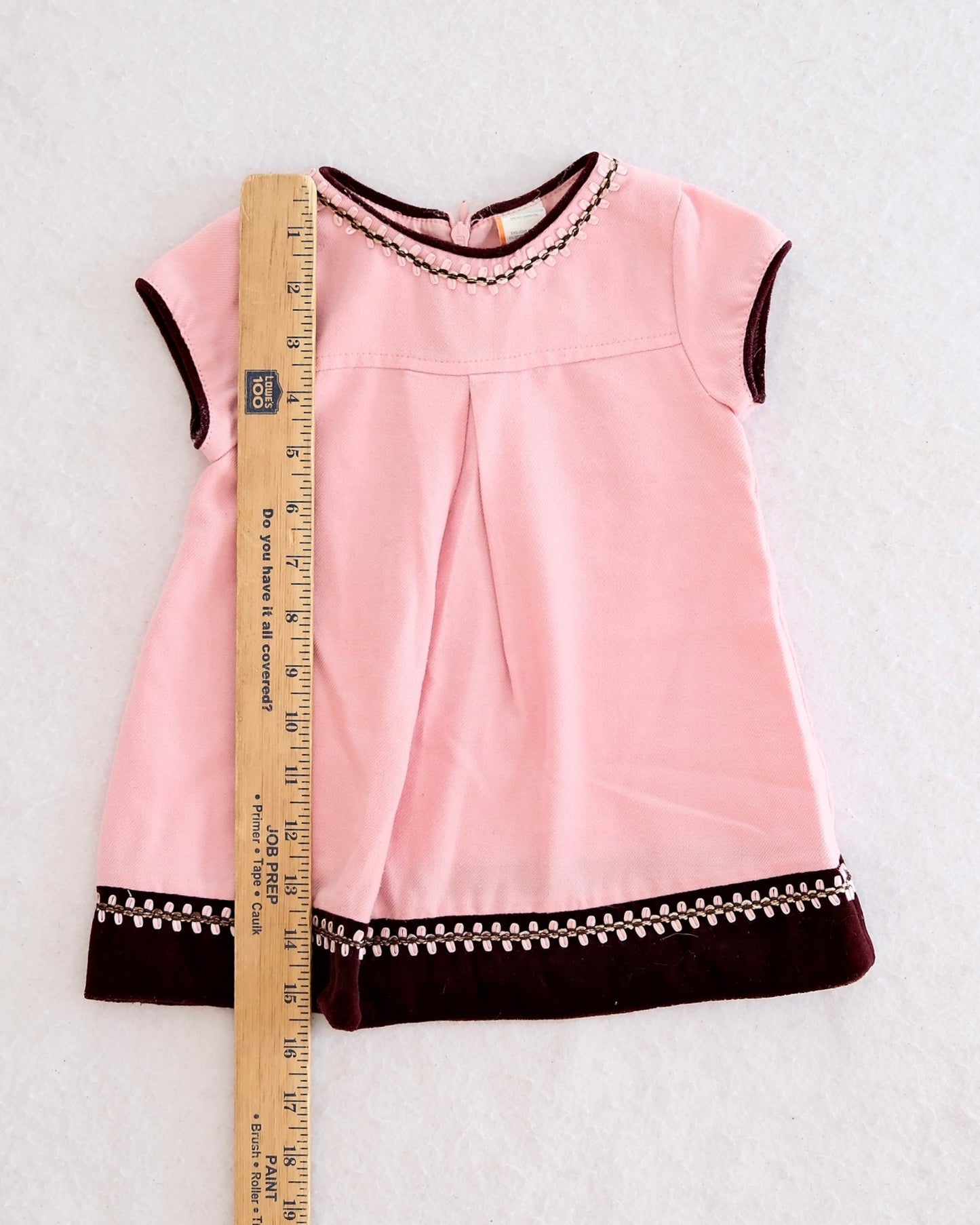 Vintage Pink Velvet-Trim Shift Dress: 12m