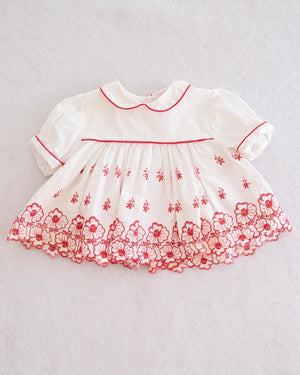 Vintage Playwell White Red Floral Embroidered Dress: 9m?