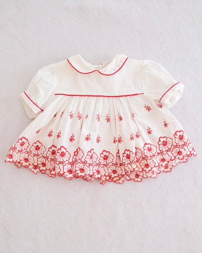 Vintage Playwell White Red Floral Embroidered Dress: 9m?
