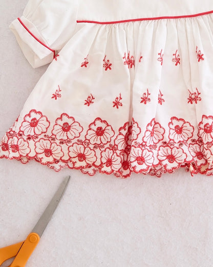 Vintage Playwell White Red Floral Embroidered Dress: 9m?