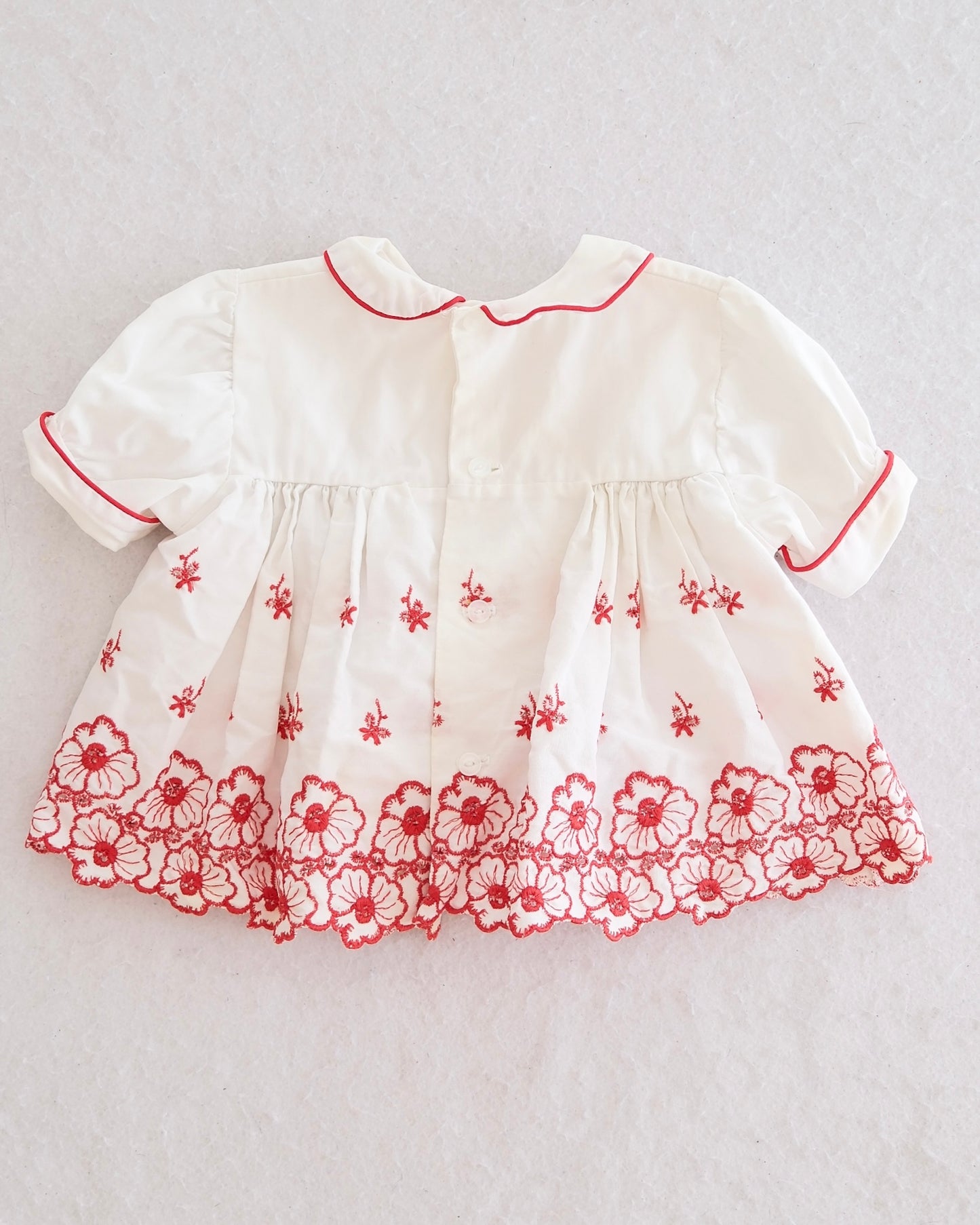 Vintage Playwell White Red Floral Embroidered Dress: 9m?