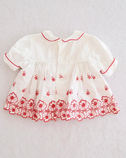 Vintage Playwell White Red Floral Embroidered Dress: 9m?