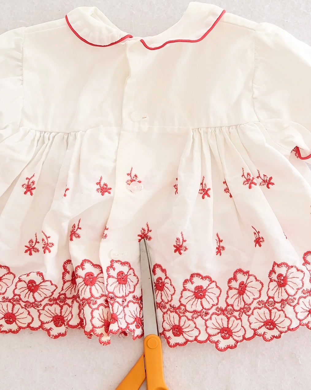Vintage Playwell White Red Floral Embroidered Dress: 9m?