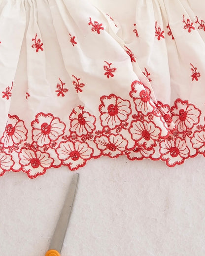 Vintage Playwell White Red Floral Embroidered Dress: 9m?