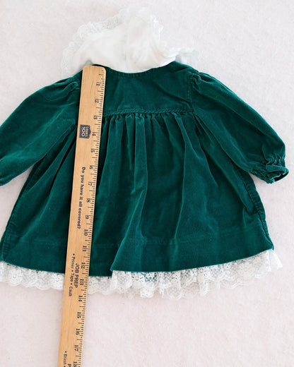 Vintage Green Velvet Embroidered Collar Dress: 18m