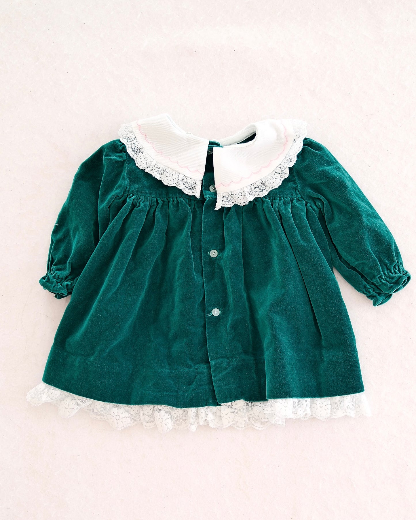 Vintage Green Velvet Embroidered Collar Dress: 18m