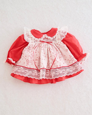 Vintage Bryan Red Floral Pinafore Dress: 0-3m