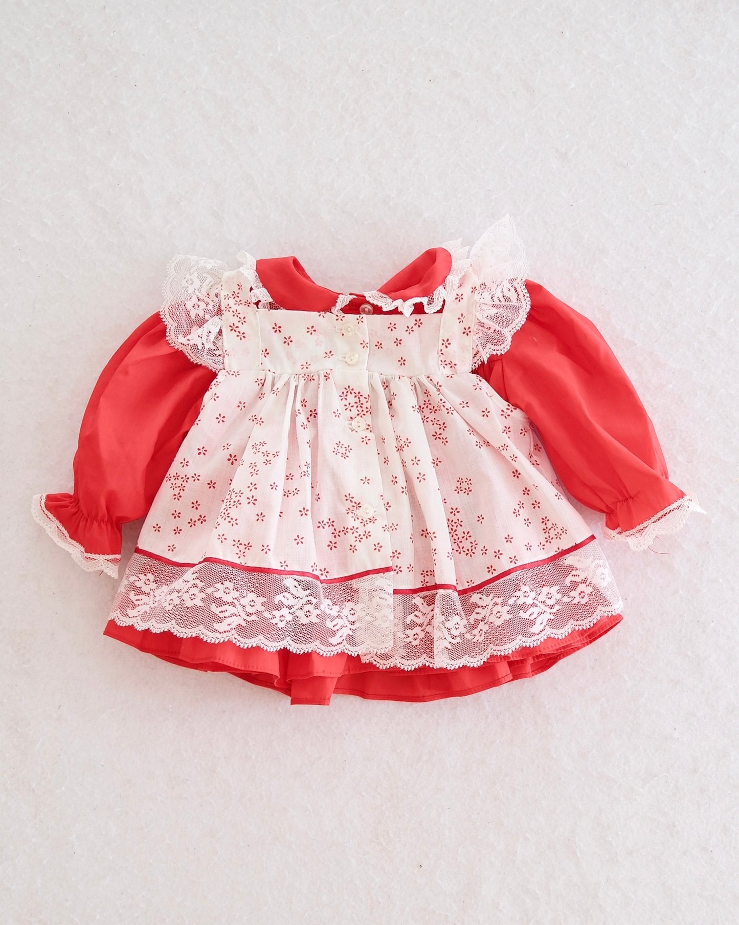 Vintage Bryan Red Floral Pinafore Dress: 0-3m