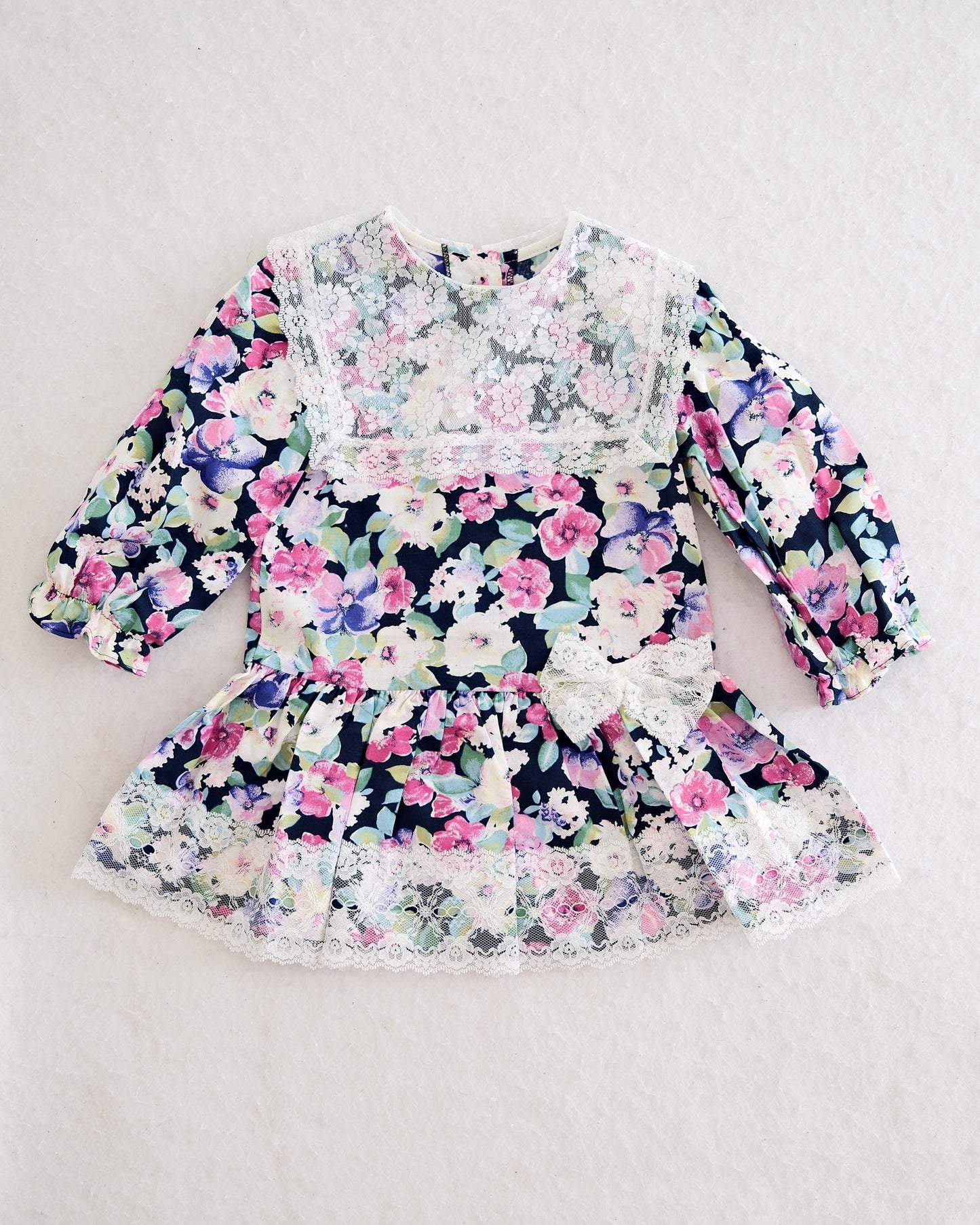 Vintage Black Floral Lace-Yoke Dress: 3t