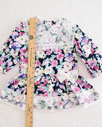 Vintage Black Floral Lace-Yoke Dress: 3t
