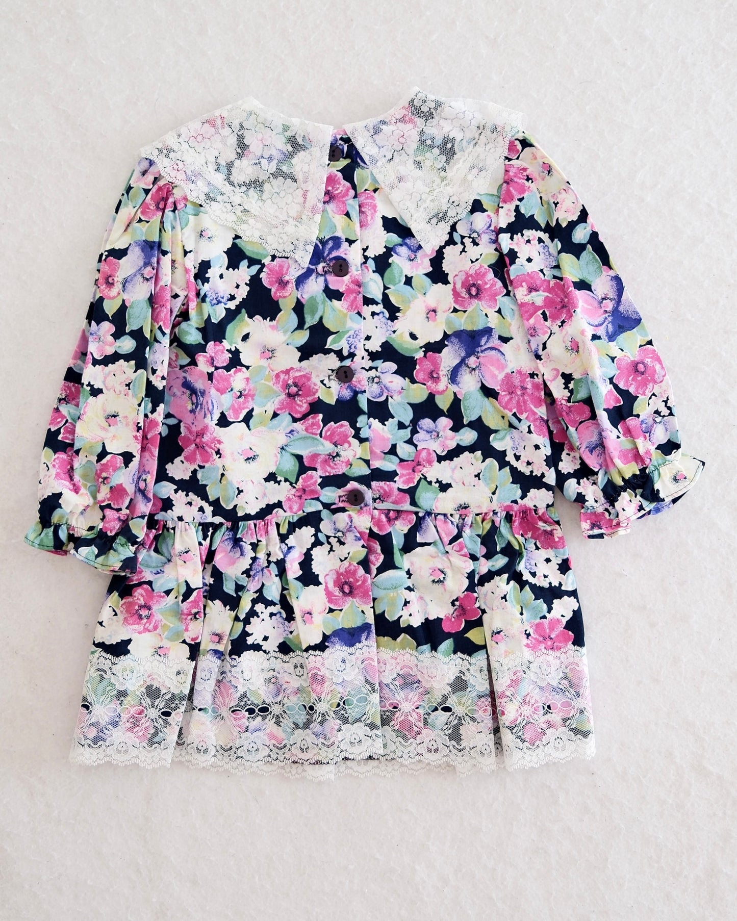 Vintage Black Floral Lace-Yoke Dress: 3t