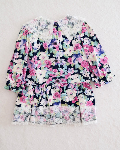 Vintage Black Floral Lace-Yoke Dress: 3t