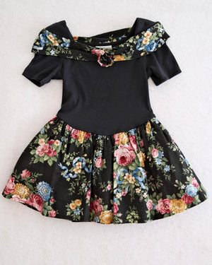 Vintage Eve Too! Black Floral Drop-Waist Dress: 6x