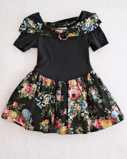 Vintage Eve Too! Black Floral Drop-Waist Dress: 6x