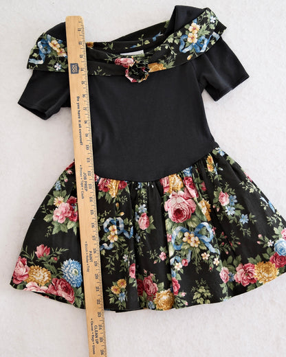 Vintage Eve Too! Black Floral Drop-Waist Dress: 6x