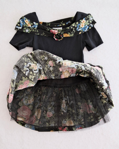 Vintage Eve Too! Black Floral Drop-Waist Dress: 6x