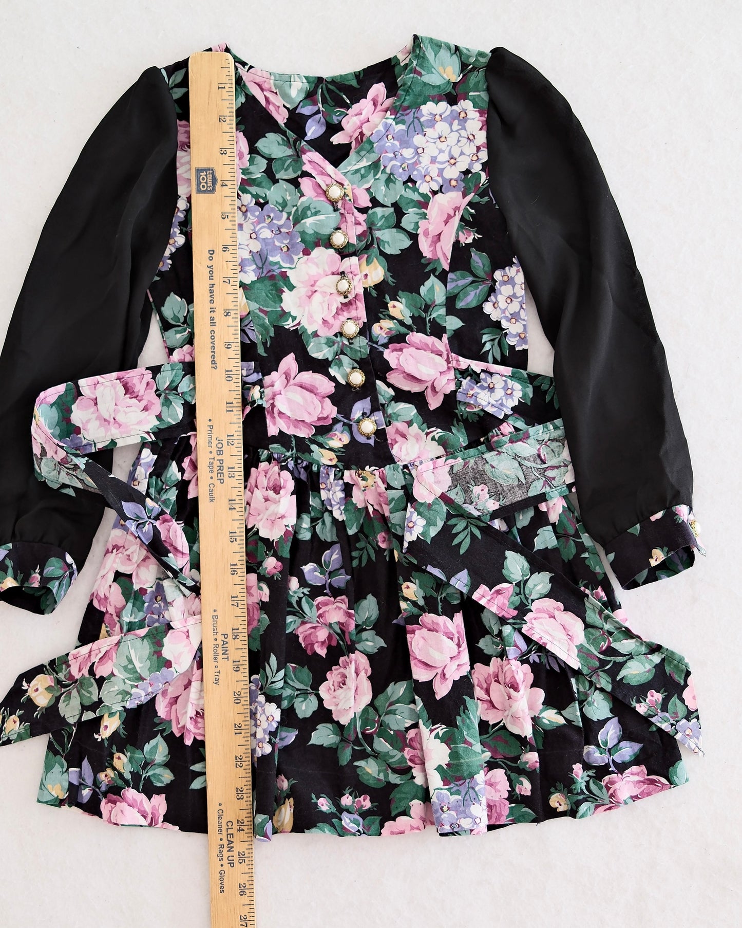 Vintage SWAT Kids Black Floral Button Dress: 5