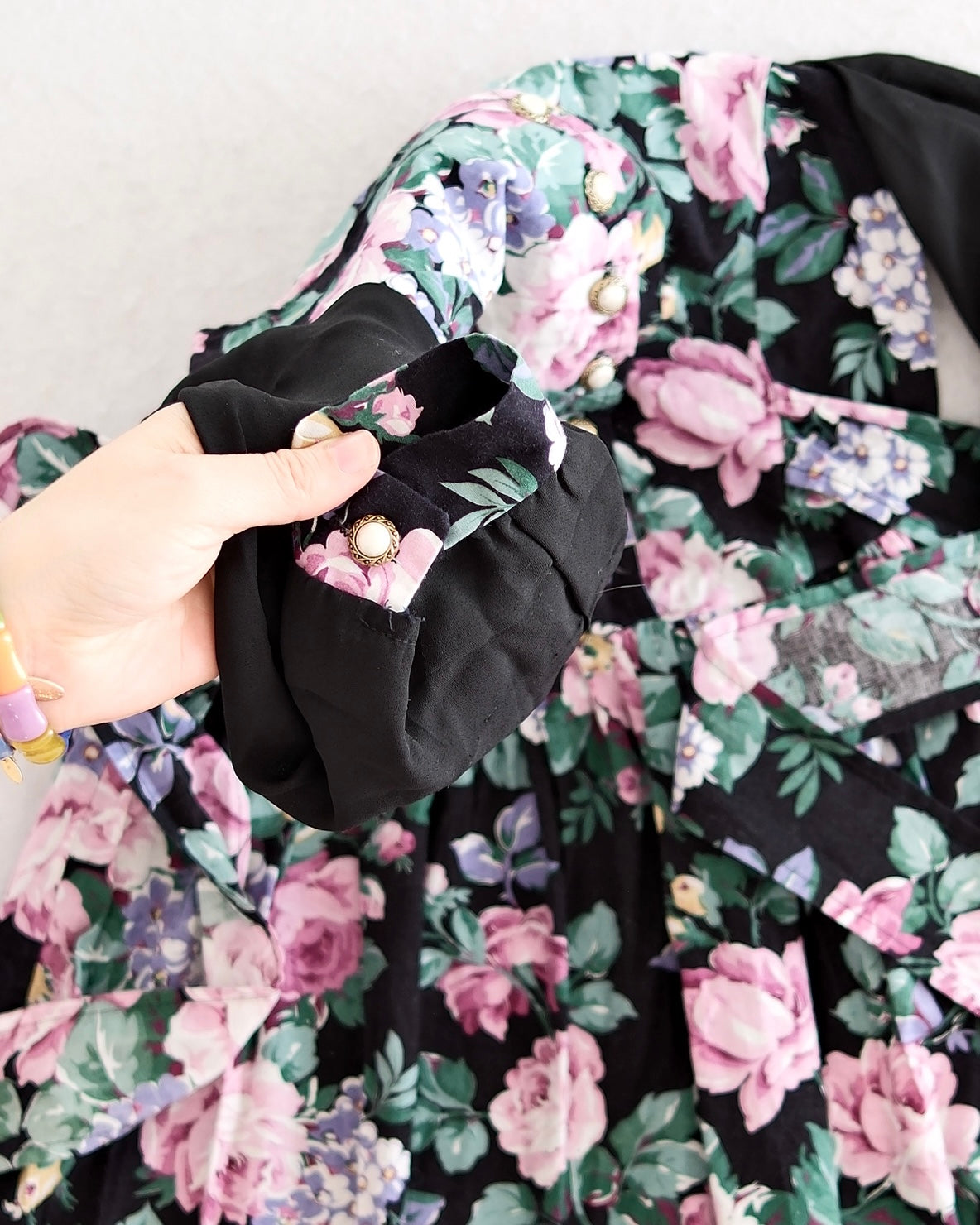 Vintage SWAT Kids Black Floral Button Dress: 5