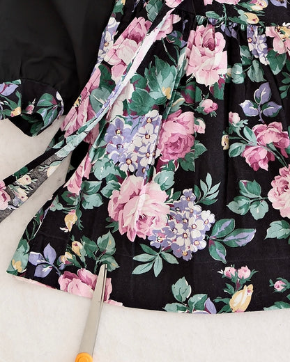 Vintage SWAT Kids Black Floral Button Dress: 5