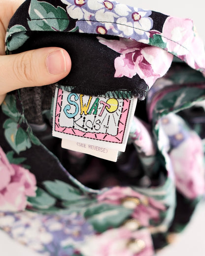 Vintage SWAT Kids Black Floral Button Dress: 5