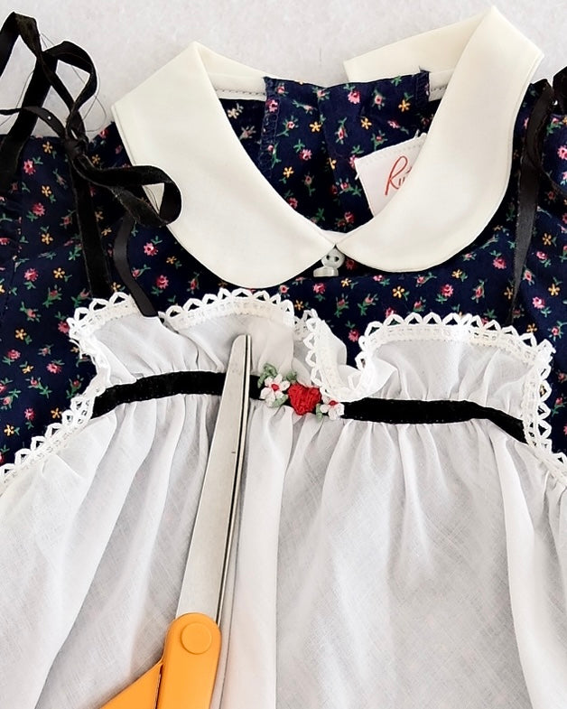 Vintage Ruth of Carolina Navy Calico Pinafore Dress: 4t