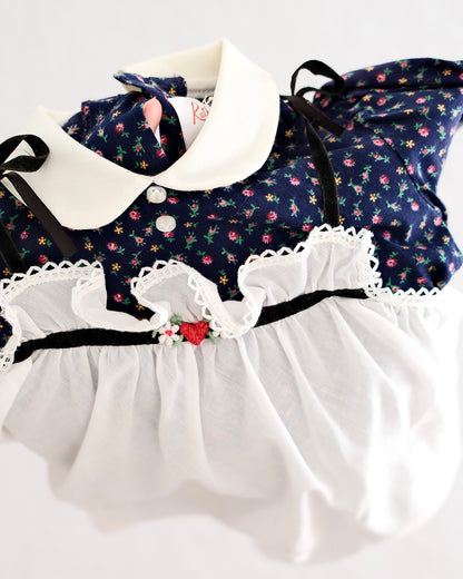 Vintage Ruth of Carolina Navy Calico Pinafore Dress: 4t