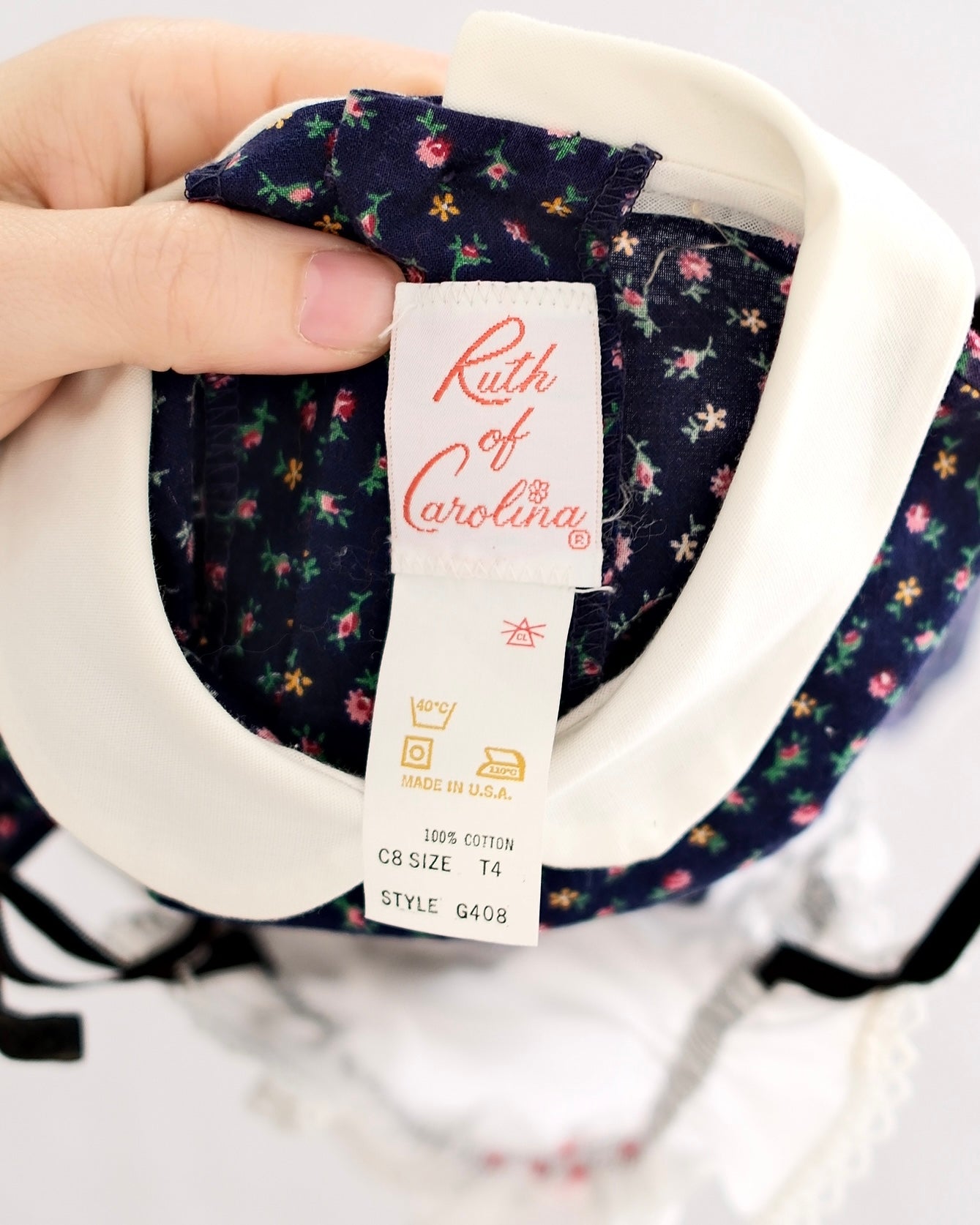 Vintage Ruth of Carolina Navy Calico Pinafore Dress: 4t