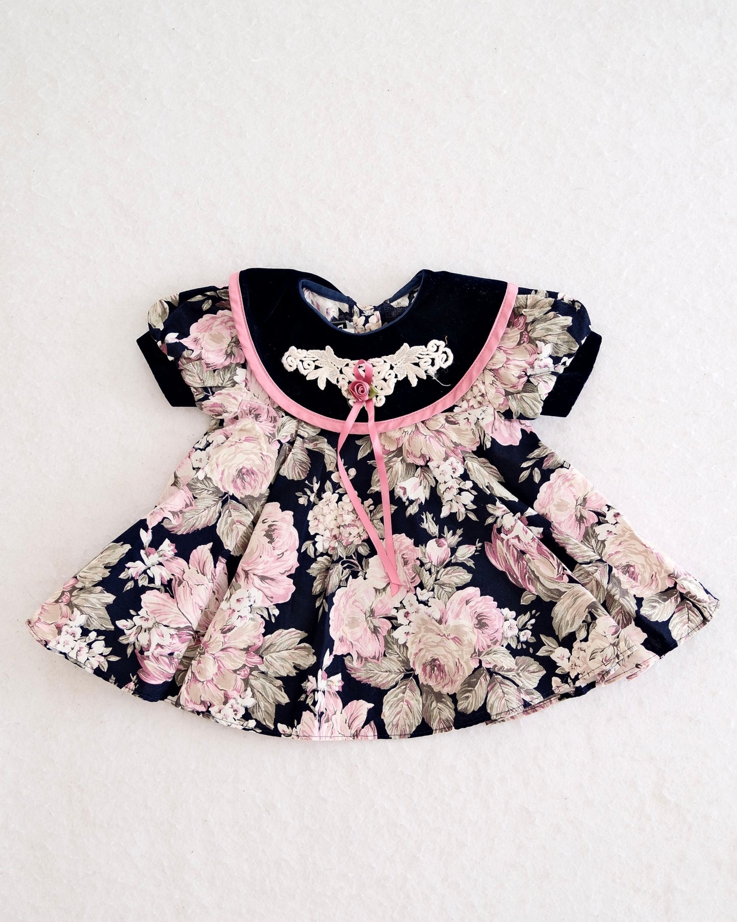 Vintage Jo Lene Navy Rose Velvet Collar Dress: 18m