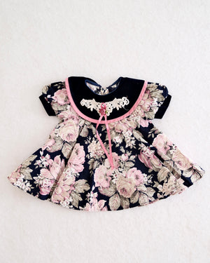 Vintage Jo Lene Navy Rose Velvet Collar Dress: 18m
