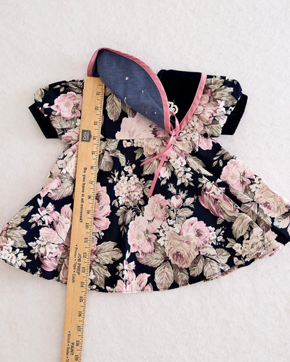Vintage Jo Lene Navy Rose Velvet Collar Dress: 18m