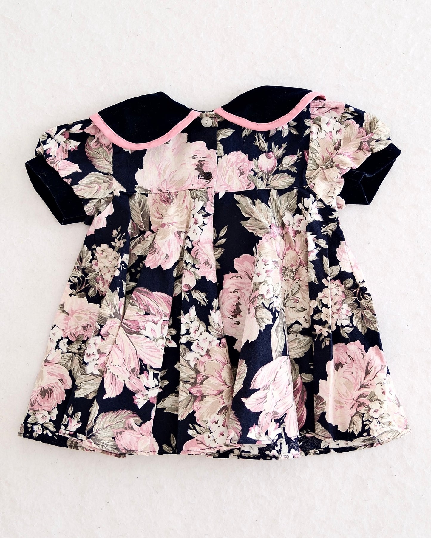 Vintage Jo Lene Navy Rose Velvet Collar Dress: 18m