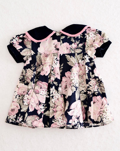 Vintage Jo Lene Navy Rose Velvet Collar Dress: 18m