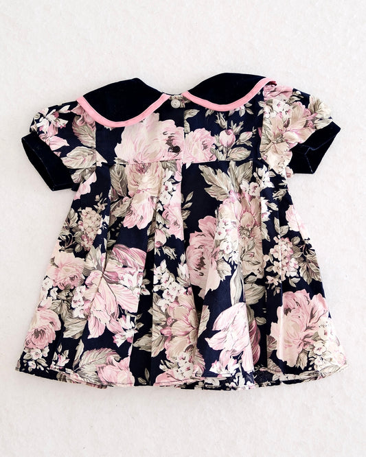 Vintage Jo Lene Navy Rose Velvet Collar Dress: 18m