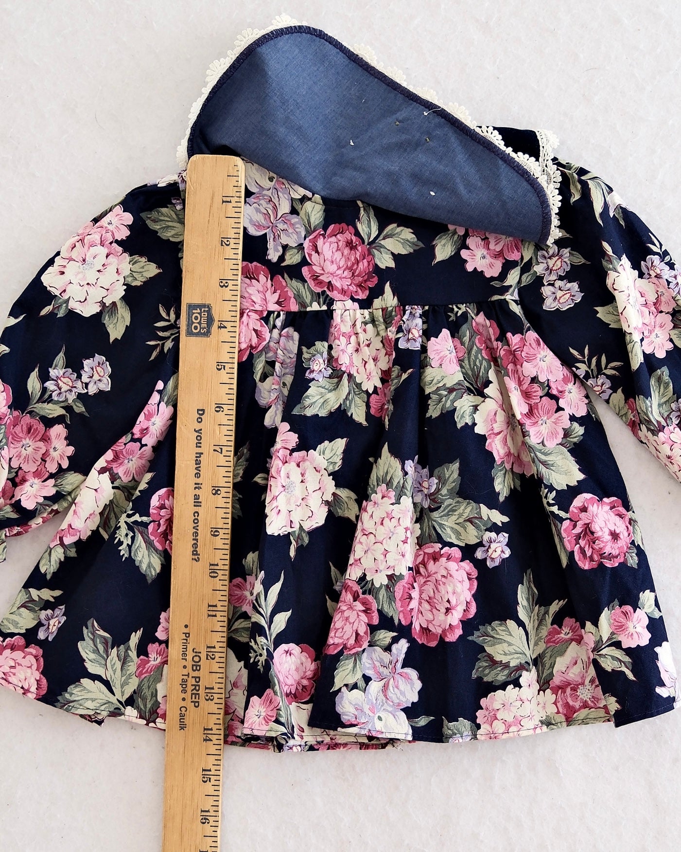 Vintage Jo Lene Navy Rose Velvet-Yoke Dress: 18m