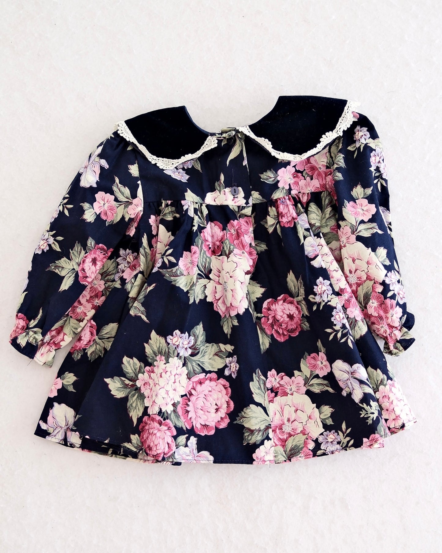 Vintage Jo Lene Navy Rose Velvet-Yoke Dress: 18m
