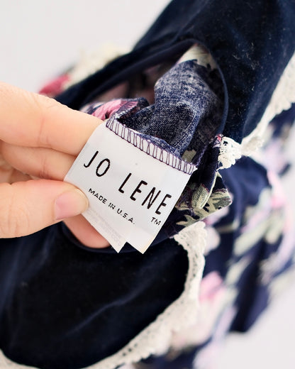 Vintage Jo Lene Navy Rose Velvet-Yoke Dress: 18m