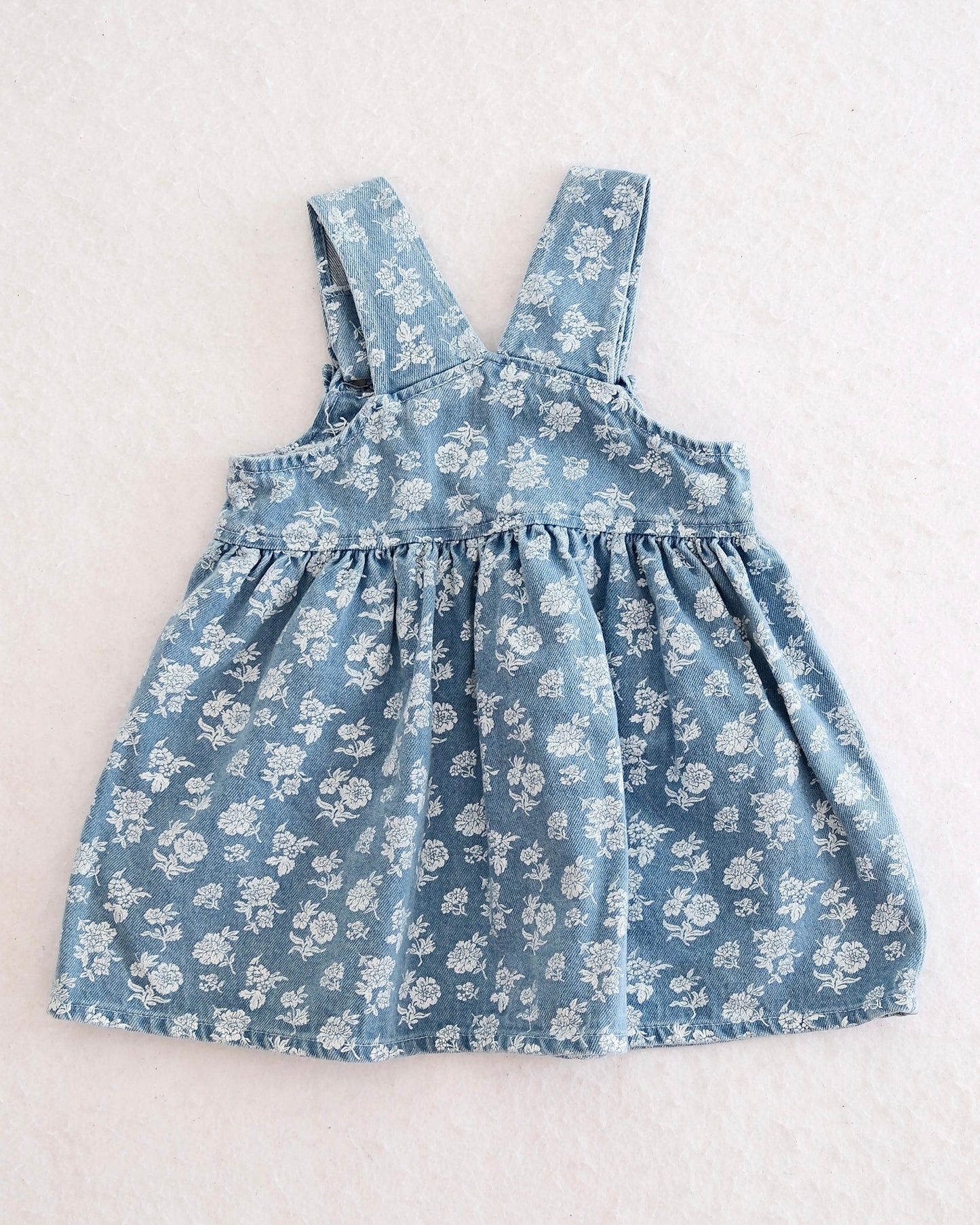 Vintage US Wear Blue Floral Denim Jumper: 2T